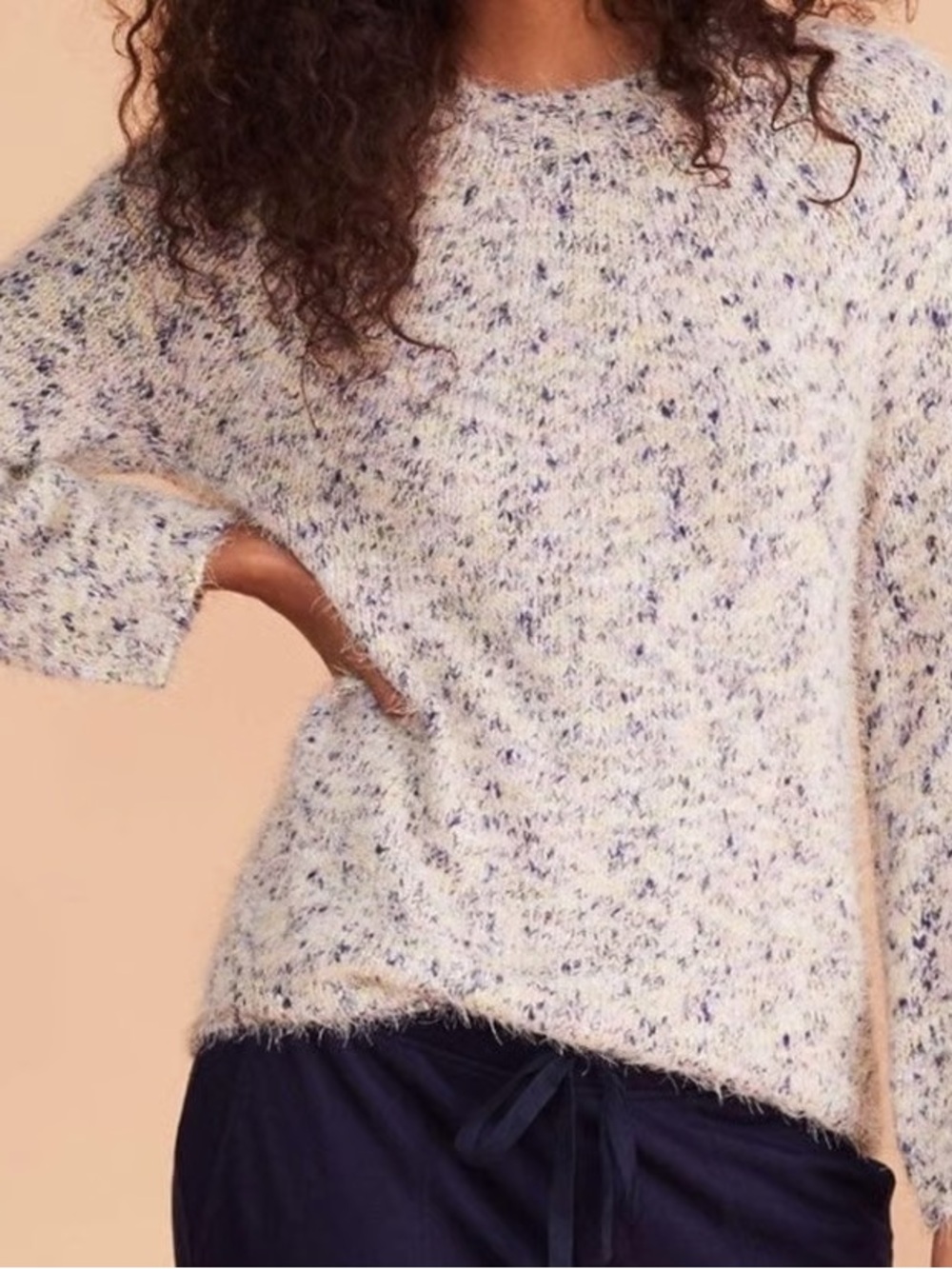 Lou & Grey Speckled Eyelash / Fuzzy Confetti Sweater, Pink/Blue/White, Medium